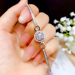 Certified 1ct. t.w. Moissanite Diamond Halo Bar Circle Bracelet NEW